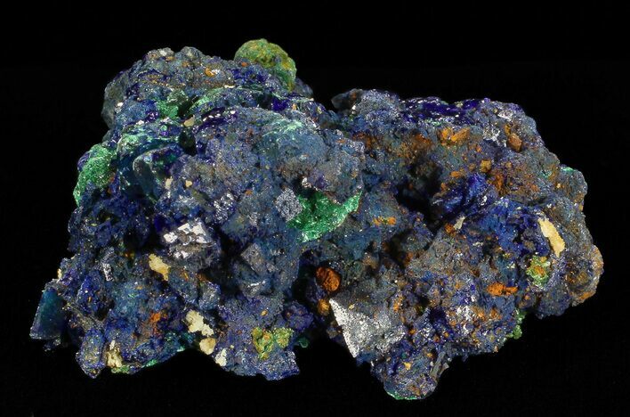 Sparkling Azurite Crystal Cluster with Malachite - Laos #69689